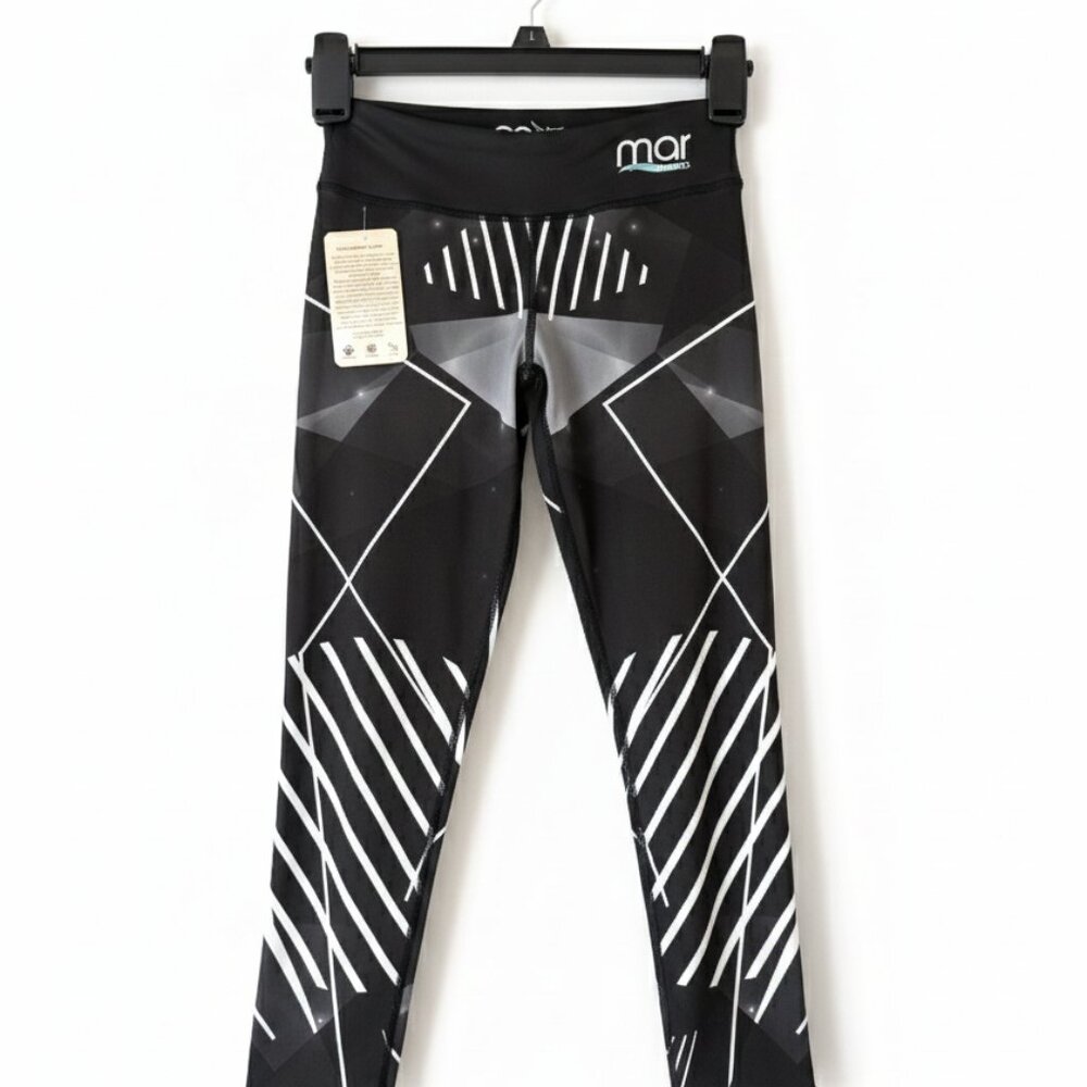 MAR Fitness Black White Geometric Cloth High Waisted Leggings Size XS NEW